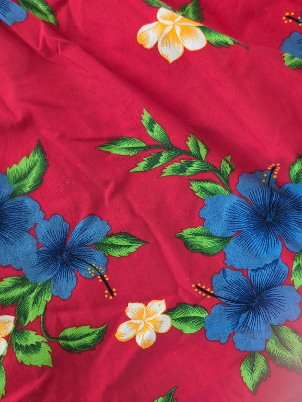 Royal Creations Red Floral Midi Dress with Blue and White Blooms - Size L - Picture 3 of 4